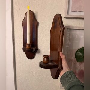 SOLD Set of 2 vintage wooden wall candle sconces